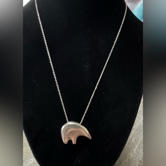 Vintage Native American 925 Sterling Silver 3D Zuni bear Pendant & 18” Necklace - Picture 1 of 7